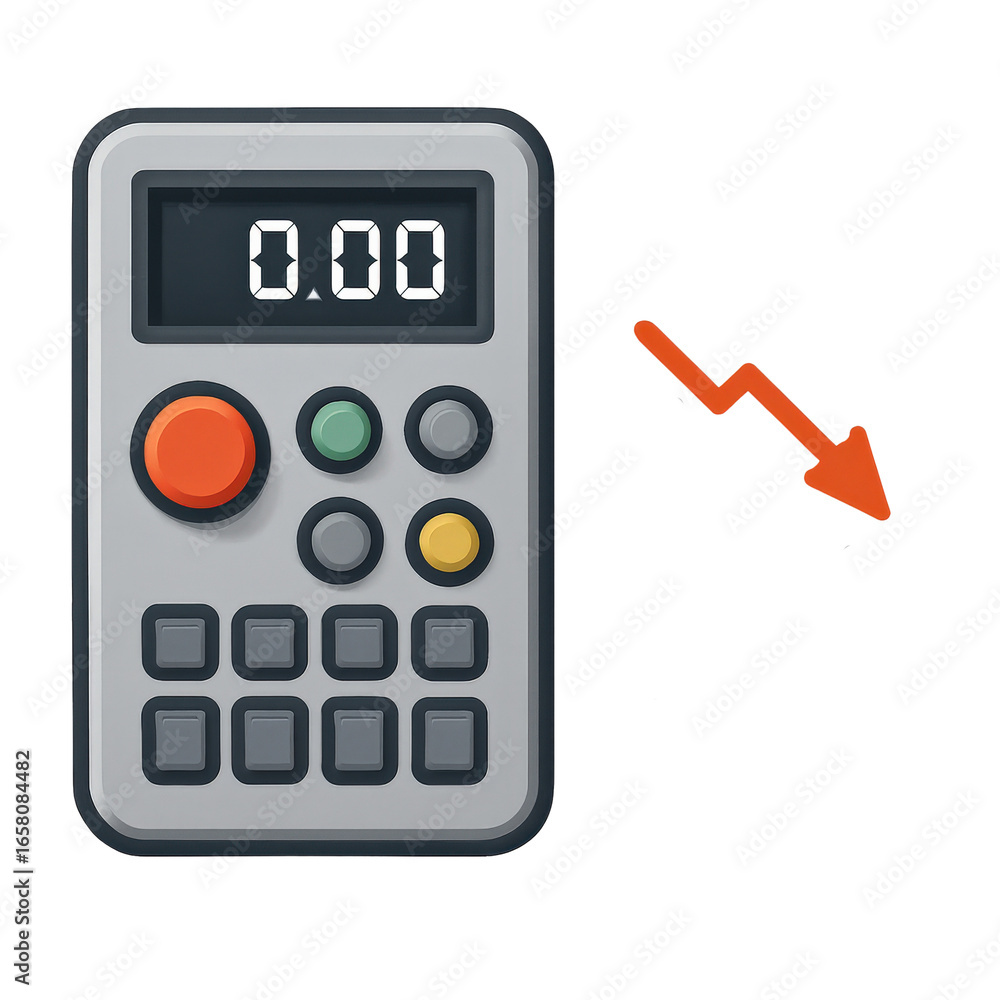 Aufkleber efficiency recession concept. digital calculator with buttons and display.