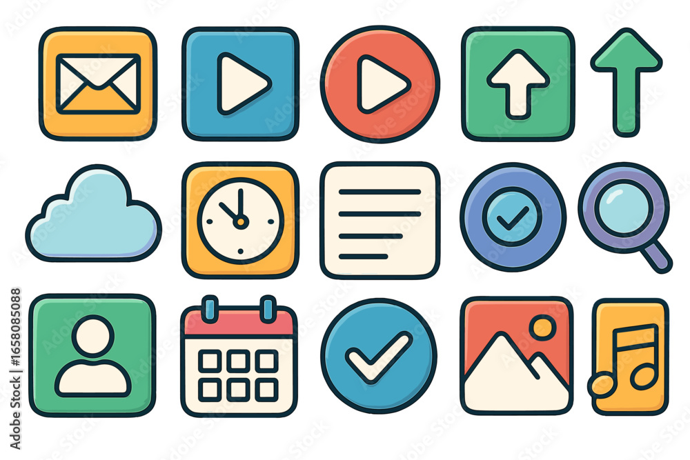 Aufkleber colorful app icon set for web and mobile. ui ux graphic elements pack. vector cartoon illustration o