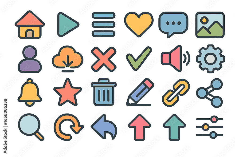 Aufkleber colorful ui icon set. user interface line icons for web and mobile app design. vector graphic elemen
