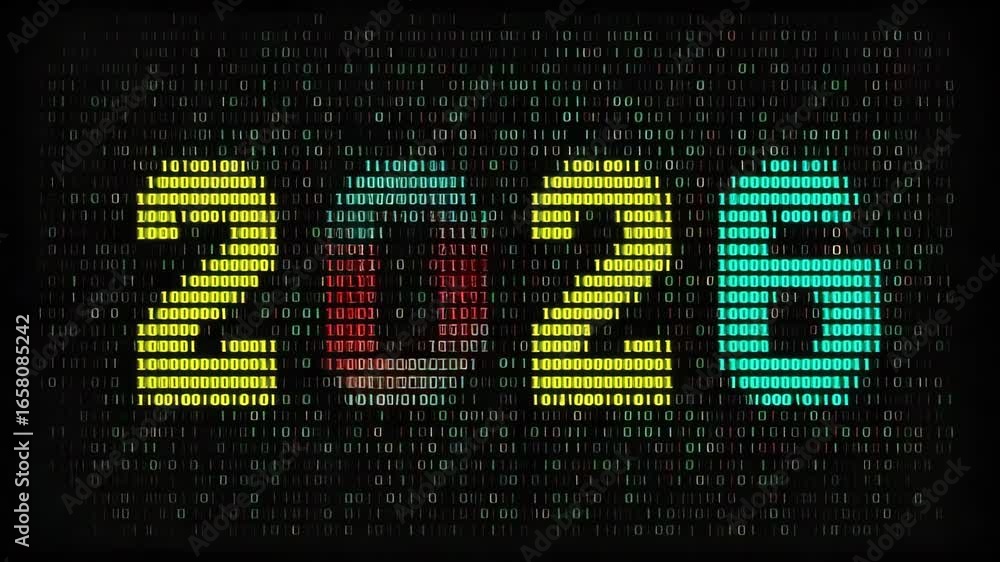 Poster 2026 colorful number on digital binary code background illustrated animation