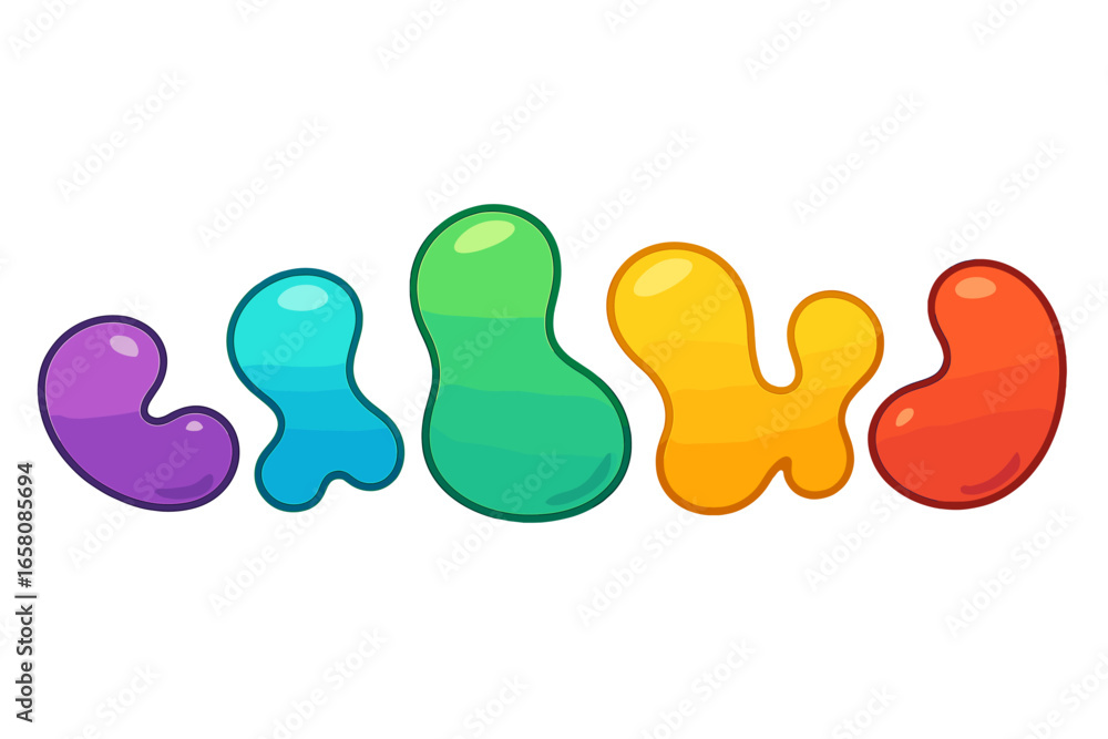 Poster colorful abstract liquid shapes in a vibrant gradient spectrum. set of smooth, glossy 3d blobs, orga