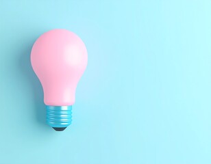 A Single Pink Lightbulb Stands Out Against a Bright Blue Background in a Minimalist 3D Illustration