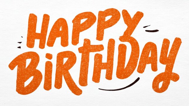 Orange watercolor Happy Birthday text on textured paper background design. - Powered by Adobe