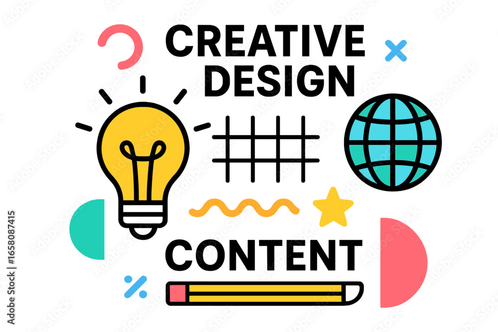 Aufkleber creative design and content creation vector concept. infographic illustration with idea light bulb, 