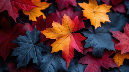 Fototapeta premium Vibrant Autumn Leaves in Rich Hues: Seasonal Nature Background