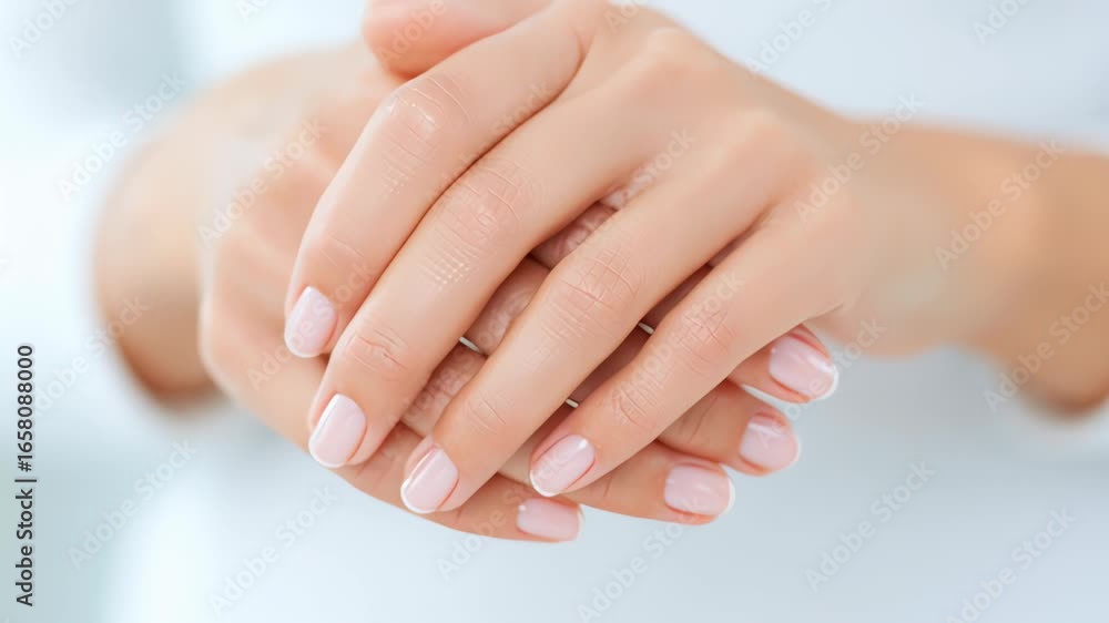 Poster elegant hands with manicured nails gracefully intertwine, showcasing a delicate motion sequence that