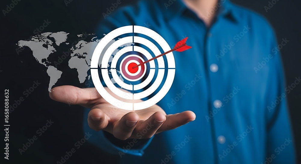 Poster global target achievement success world map dart