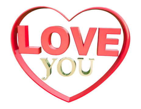  Bold Love You Typography with 3D Heart Shape, Transparent PNG