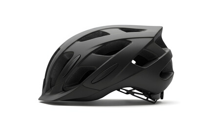 Fototapeta premium Matte Black Cycling Helmet on White Background. Modern Bicycle Safety Gear with Vents and Detailed Texture for Sports and Protection.