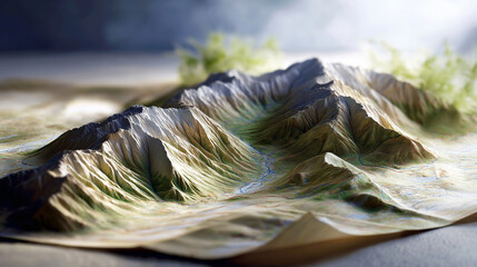 Topographic Map of Mountains with Gentle Lighting