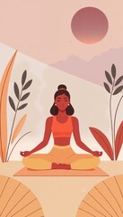 Woman meditating Minimalist Wellness Lifestyle Illustration of Yoga, Meditation, and Light Exercise in Serene Modern Setting
