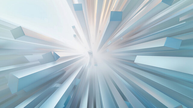 futuristic 3D geometric abstract background, large vertical rectangular prisms arranged in a radial circular pattern, glossy surface.