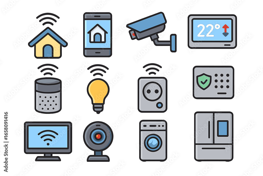 Poster smart home icon collection. internet of things vector symbol set. household automation technology. c