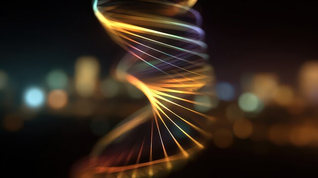 Abstract Glowing Dna Helix Over Cityscape