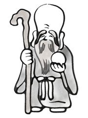 七福神の福禄寿の手描き毛筆イラスト