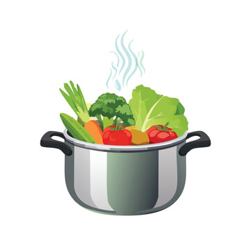 steaming vegetables in pot clip art preview