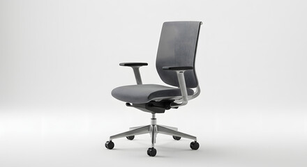 Modern Gray Mesh Office Chair on White Background
