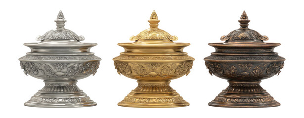 Decorative antique vessels set isolated on transparent background