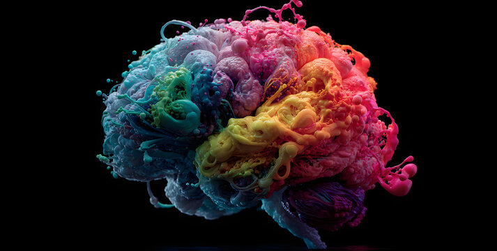 concept of a human brain full with creativity, shows multiple colors and action - generative ai image - Powered by Adobe
