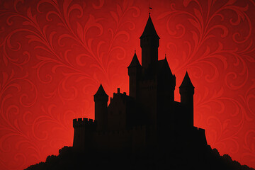 Obraz premium 荘厳な古城と情熱的な赤背景が創る格調