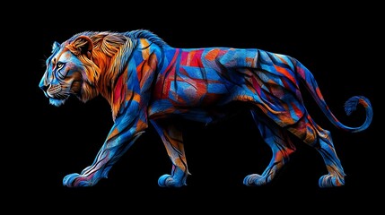 Powerful lion artwork glowing in radiant rainbow shades high resolution picture