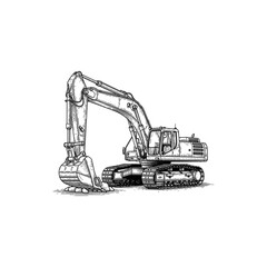 Bulldozer Engraving Illustration, drawn in an engraved, woodcut style with fine details sketch engraving vector illustration. Scratchboard imitation. Black and white image. flat vector