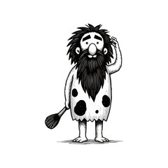 Caveman with a baton Engraving Illustration, drawn in an engraved, woodcut style with fine details sketch engraving vector illustration. Scratch board imitation. Black and white image. flat vector
