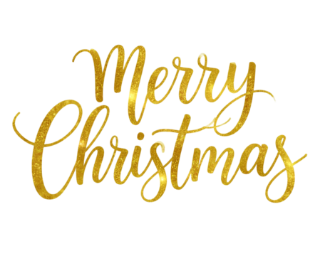  Elegant Merry Christmas Calligraphy with Golden Swirls, Transparent PNG