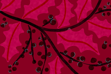 Christmas holly and berries with hand drawn details