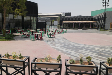 Outdoor Cafe Seating in a Modern Urban Plaza in Boulevard , Riyadh.