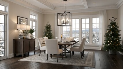Scandinavian USA Dining Room with lantern-style chandelier &mdash; Southeast Christmas Interior