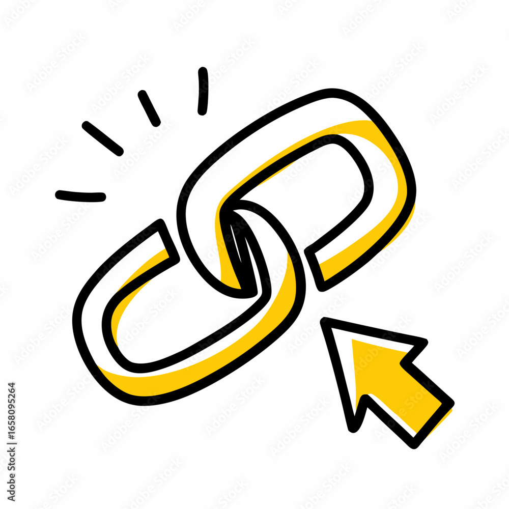 Poster yellow link icon with arrow indicating connection