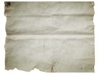 Aged and creased paper with torn edges isolated on transparent background