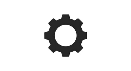Solid black gear icon symbolizing industry, mechanics, and operational efficiency on a clean white background.