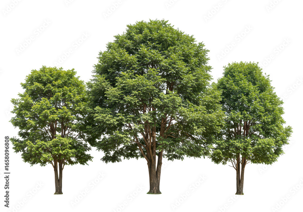 Poster three green trees isolated on transparent background