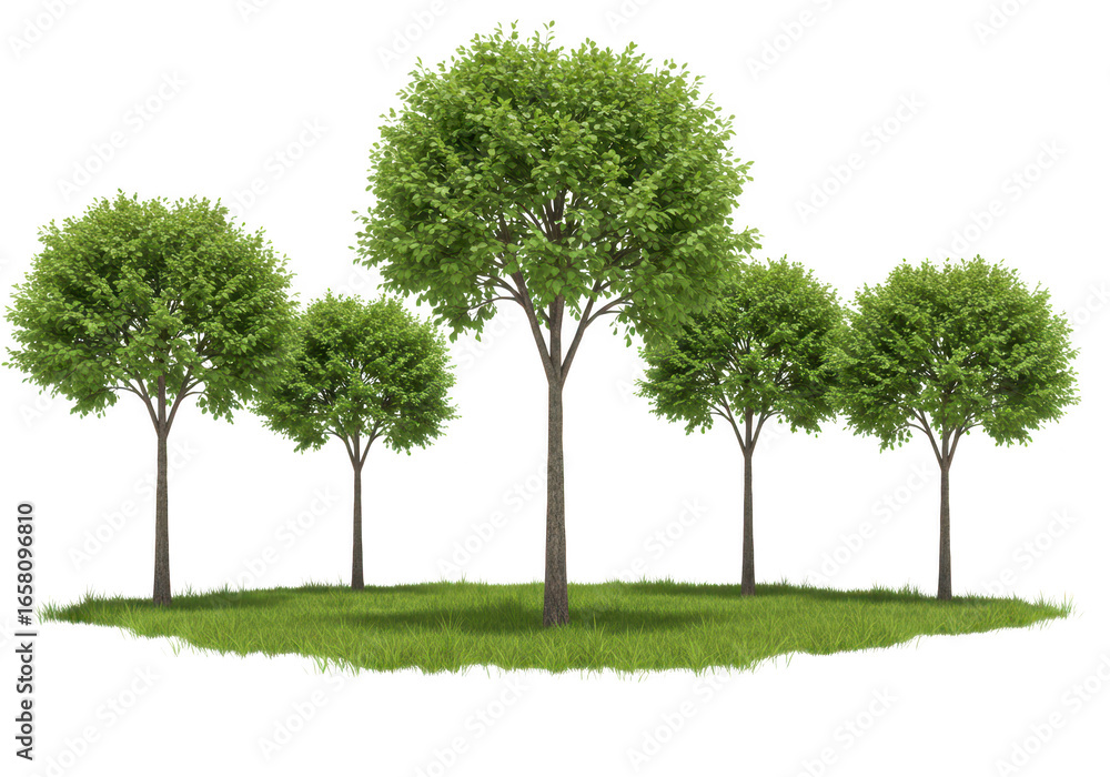 Aufkleber a group of green trees on a patch of grass isolated on transparent background