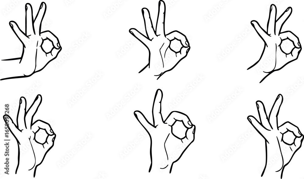 Poster hand gesture vector showing okay sign in various angles and styles for communication