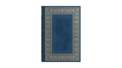 Old blue book with golden decoration isolated on transparent background