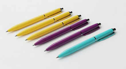 Fototapeta premium Colorful Pens Arranged on White Background