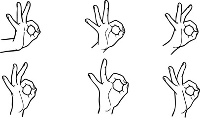 Hand Gesture Vector Showing Okay Sign in Various Angles and Styles for Communication 