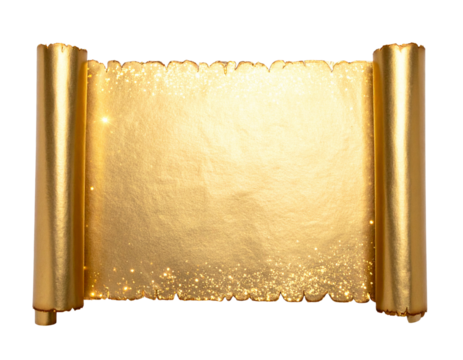 Golden Decorative Santa’s List Scroll with Sparkles, Front Angle, Transparent PNG