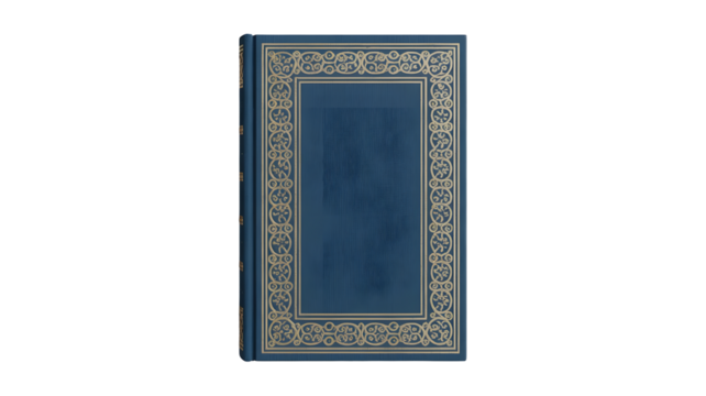 Old blue book with golden decoration isolated on transparent background