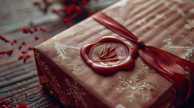 Elegant Christmas Gift with Red Wax Seal and Ribbon
