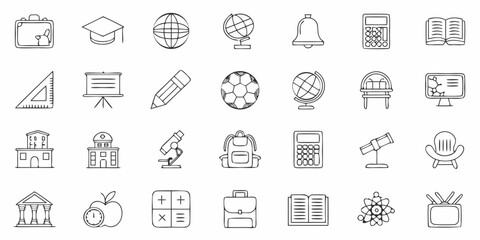 Hand Drawn School Supplies and Education Icons in Doodle Style