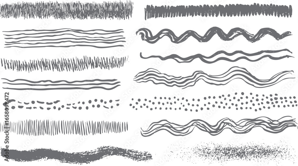 Poster brush stroke and dots texture set. hand drawn abstract paint marks and artistic scribbles. grunge br