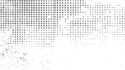 Distressed halftone dot texture. Grunge retro dotted pattern with vintage rough effect. Abstract overlay background for poster and design