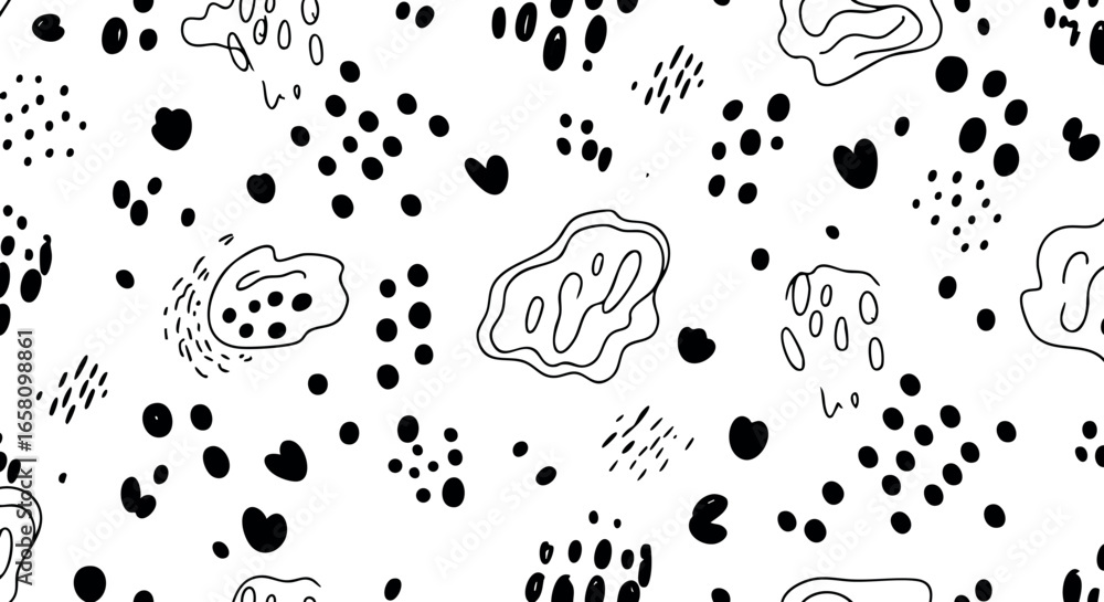 Poster abstract black and white irregular dots and shapes seamless pattern vector design
