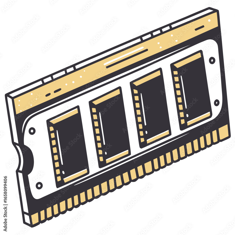 Poster computer ram module in simple hand-drawn style on white background