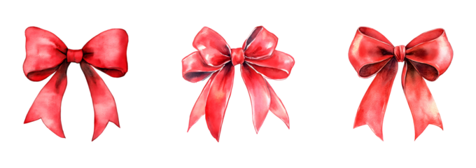 Set of shiny red decorative bow isolated on transparent background, cut out