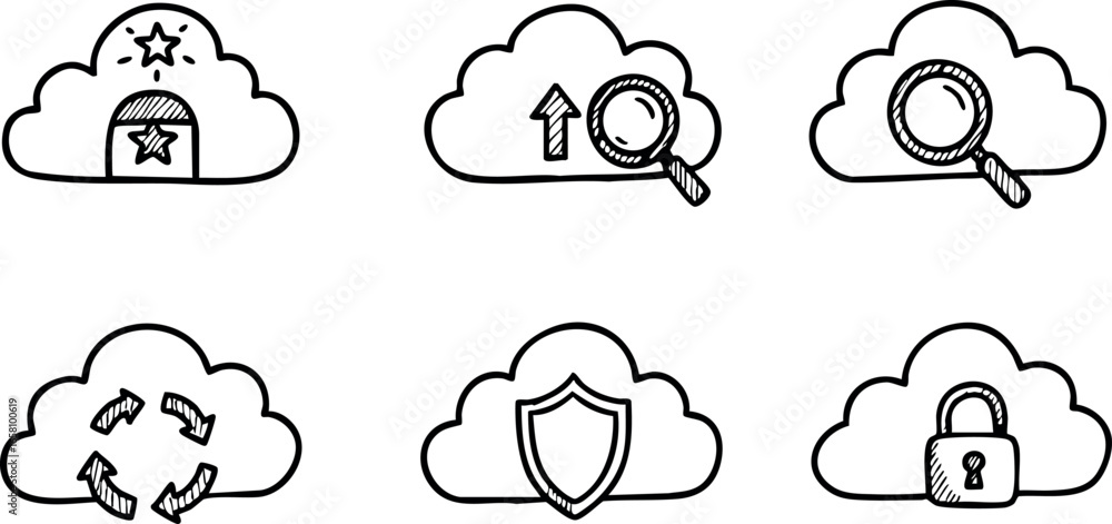 Poster cloud computing security and data protection icons set vector illustration